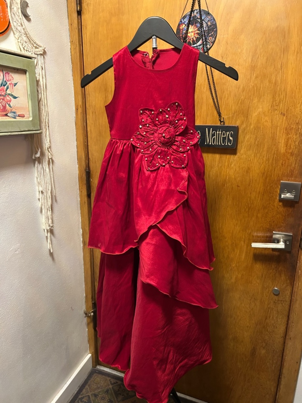 Source Unknown Vintage Red Girls Formal Layered Flower Dress